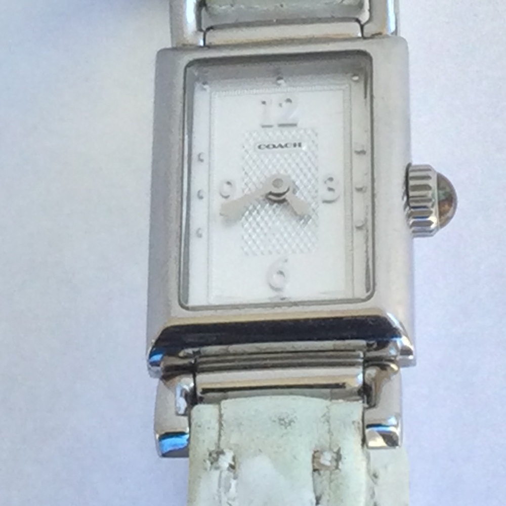 Coach Rectangular Silver and White Watch